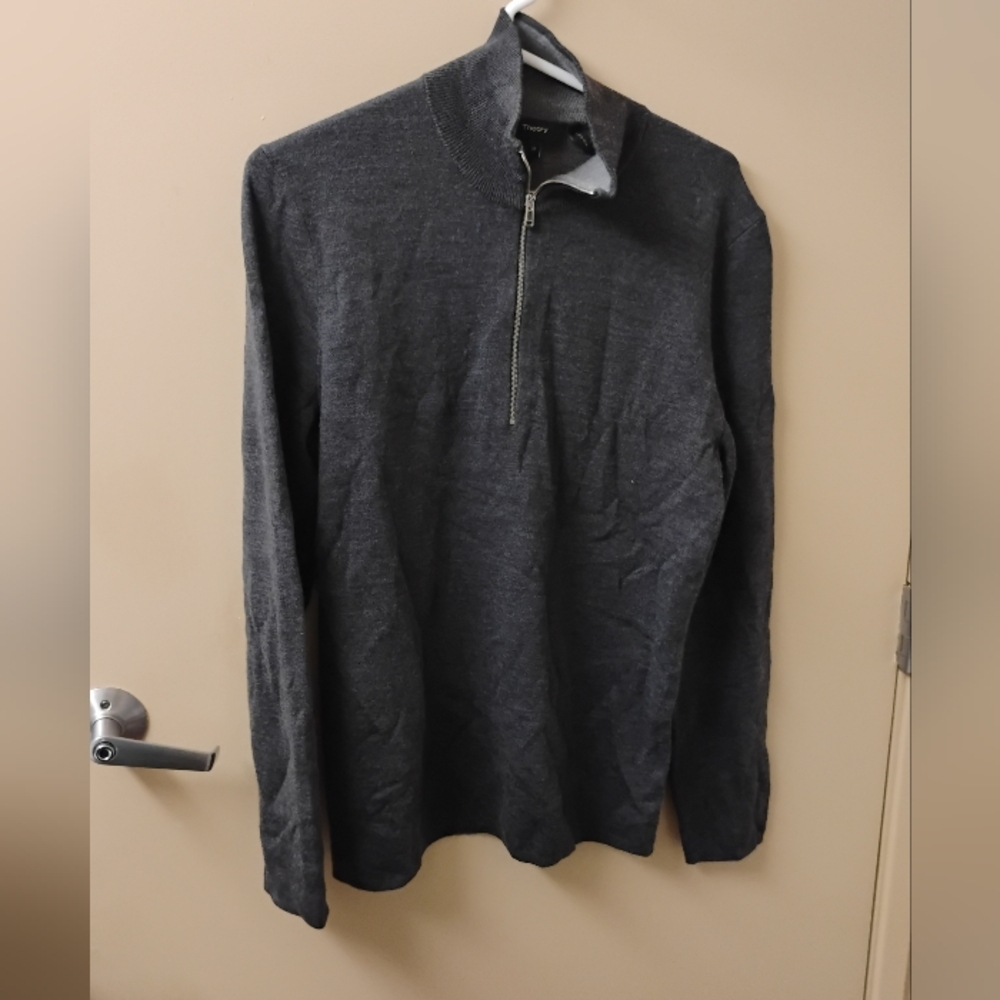 Theory Mens Arnaud Quarter Zip Merino Wool Blend Pullover Sweater M